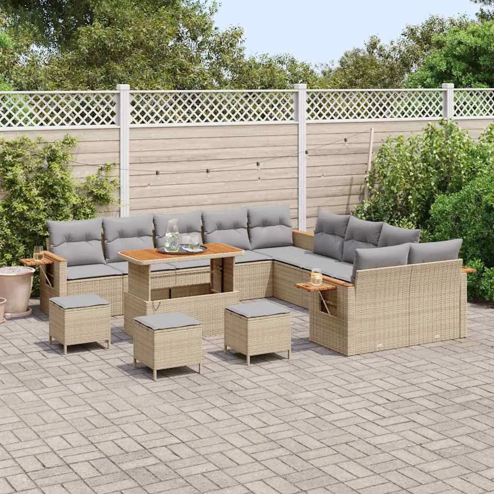 Conjunto de Sofá de Jardim vidaXL de 14 Peças com Almofadas Bege Polir