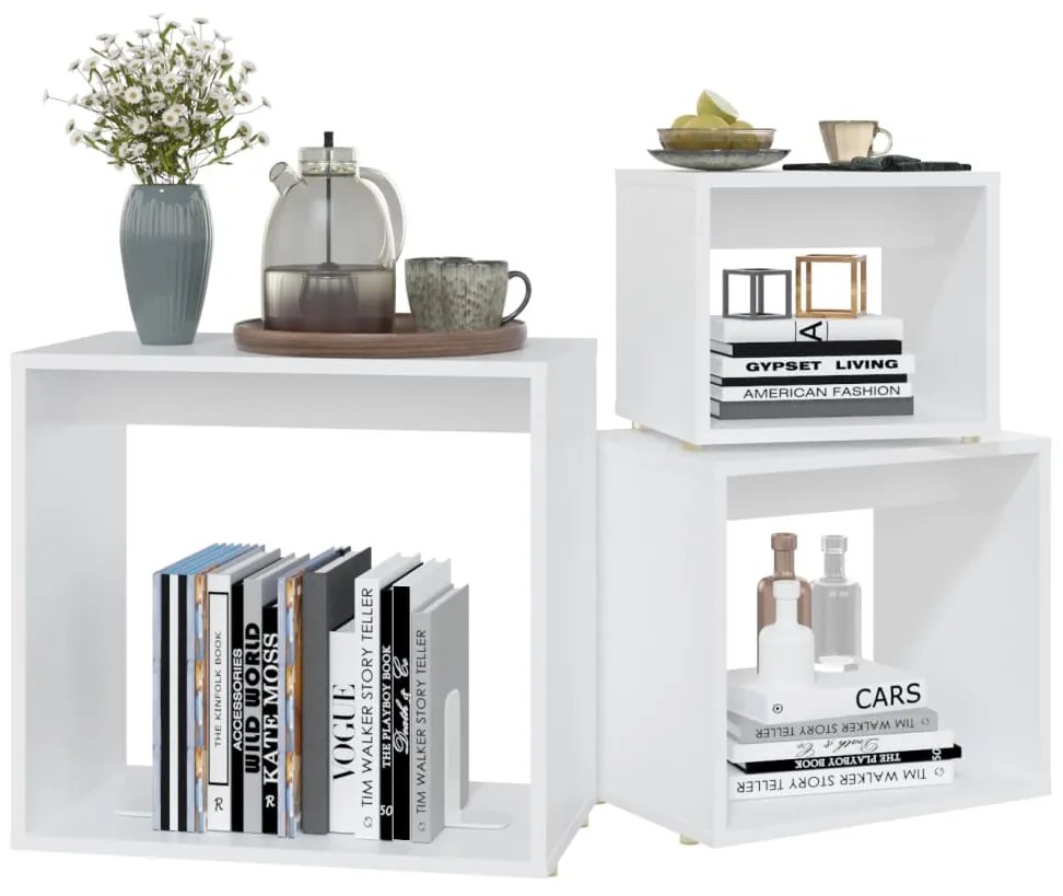Mesas de encastrar 3 pcs contraplacado branco