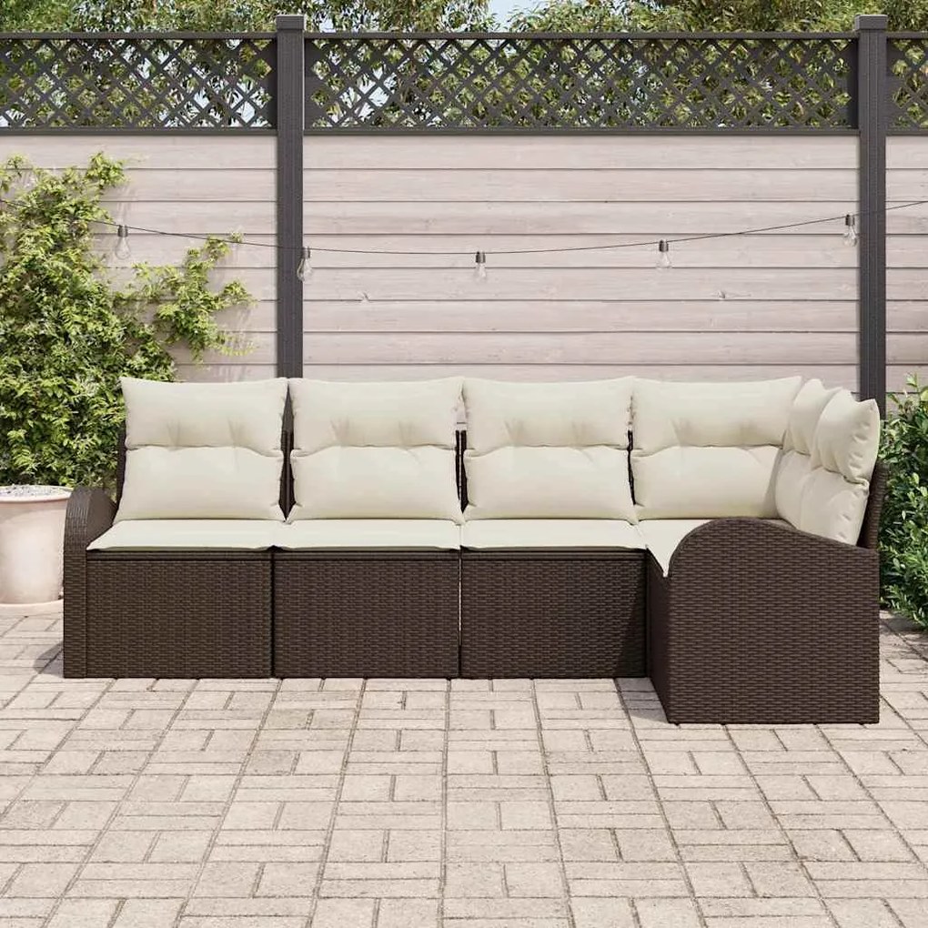Conjunto de Sofás de 5 Peças para Jardim com Almofadas Castanho Vime P