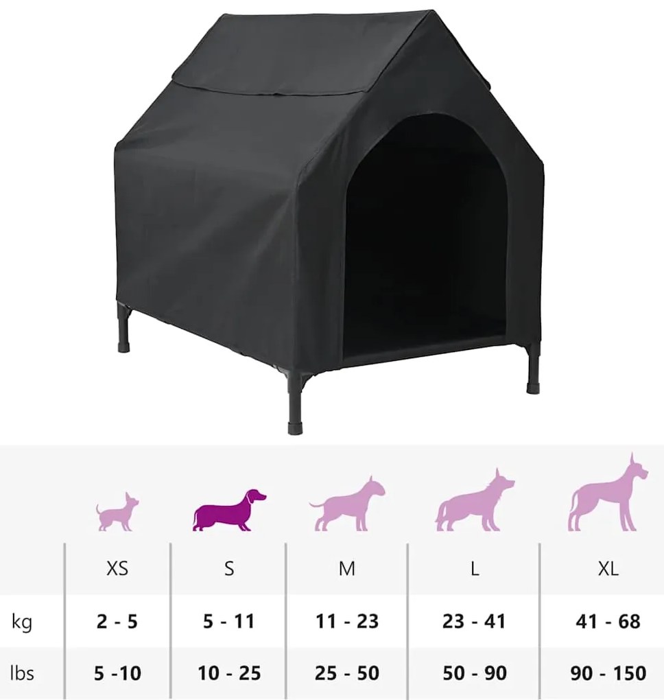 Casa para Cão de Tecido Oxford Preto e Aço