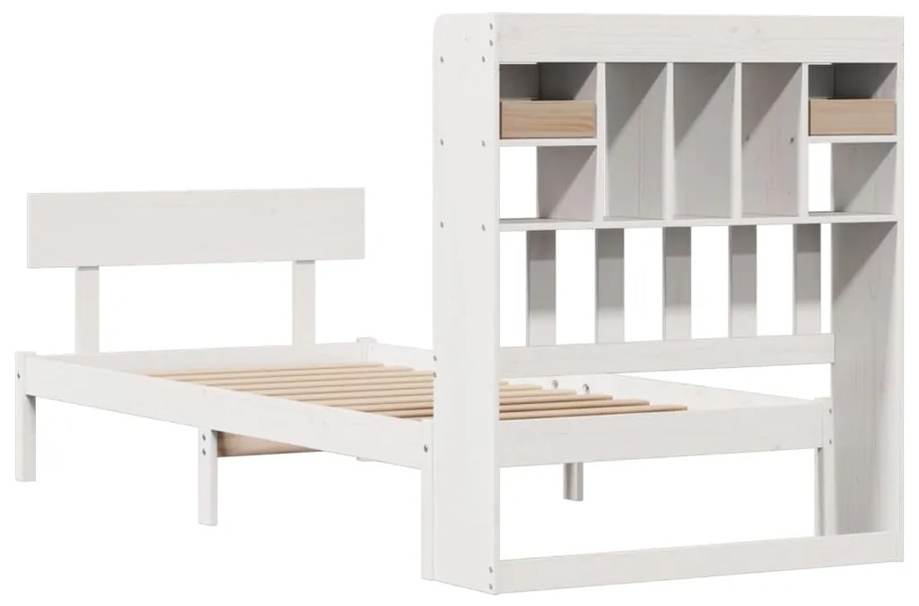Cama com estante sem colchão 75x190 cm pinho maciço branco