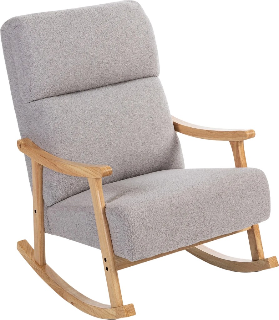 HOMCOM Poltrona Baloiço Moderna em Borrego com Apoio para os Braços de Madeira de Faia Poltrona de Amamentação 65x90x98 cm Cinza | Aosom Portugal