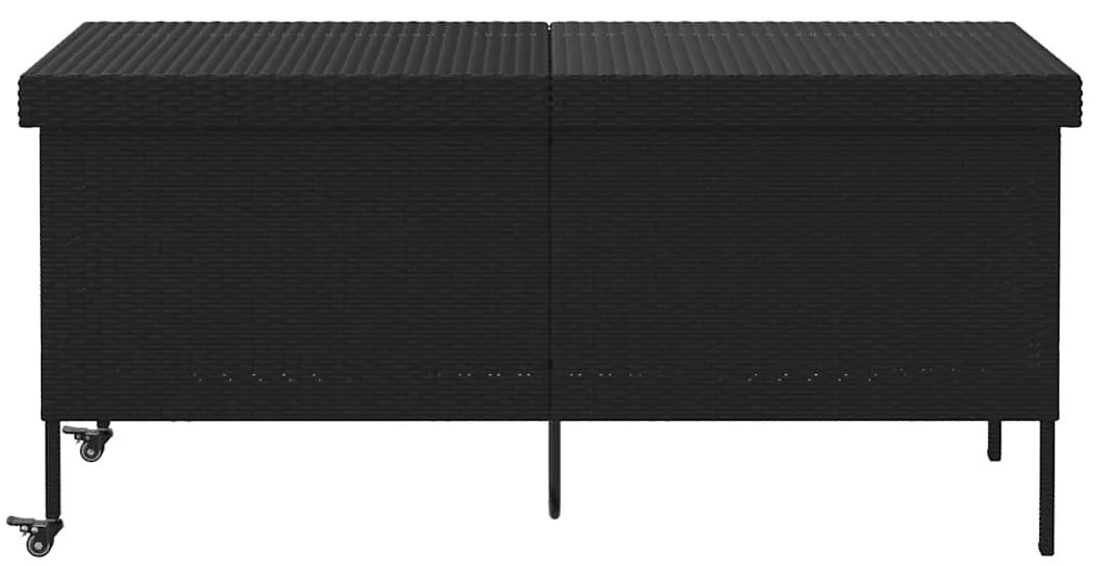 Caixa de arrumação jardim com rodas 160x55x75 cm vime PE preto