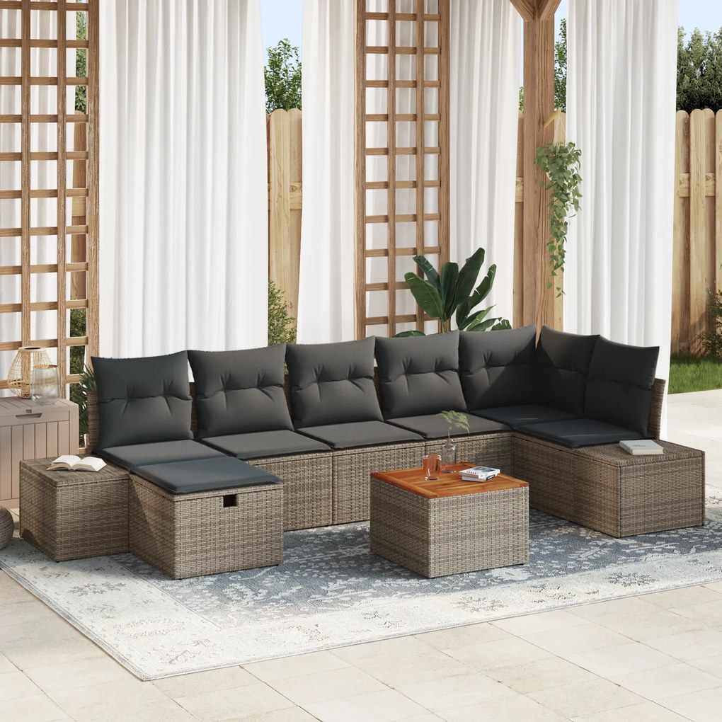 vidaXL Conjunto de Sofá de Jardim com Almofadas Cinzento Rattan Sintético