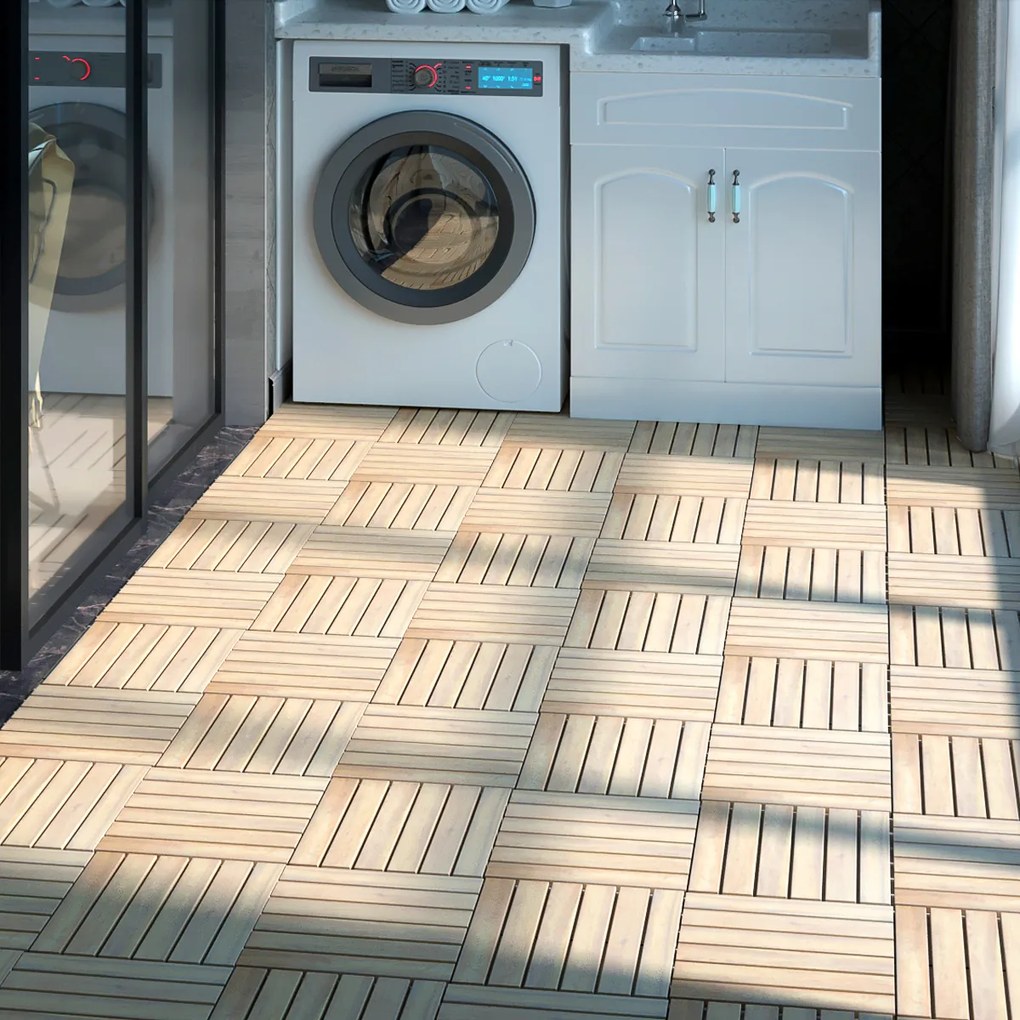 10 Ladrilhos de madeira de acácia para varanda interior e exterior 30 x 30 x 2,5 cm Castanho