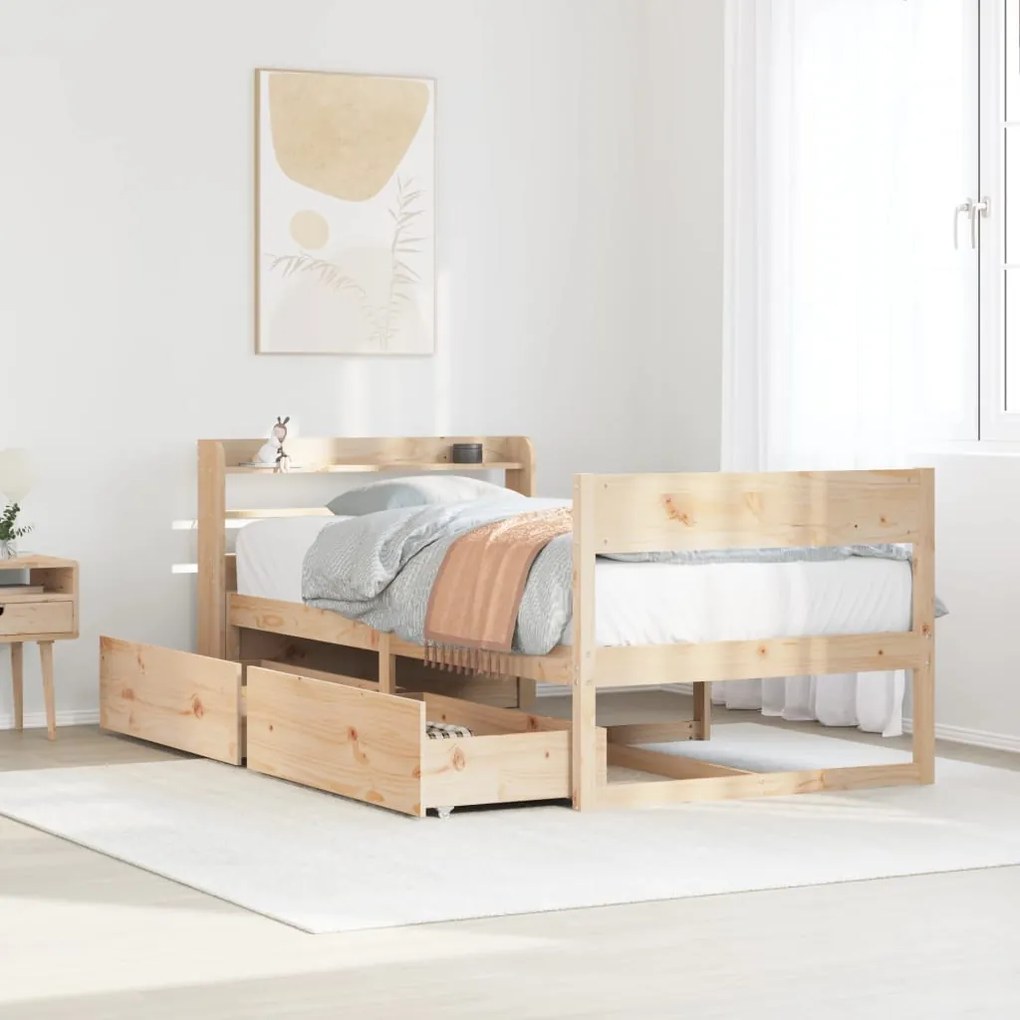 vidaXL Cama sem colchão 75x190 cm madeira de pinho maciça