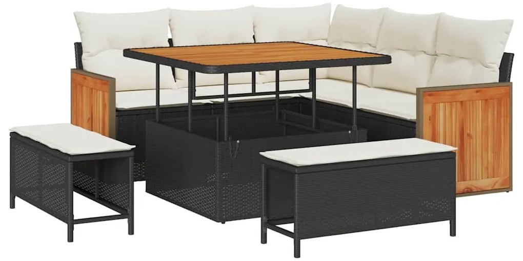 Conjunto de Sofá de Jardim 8 Peças com Almofadas Preto Rattan Sintétic