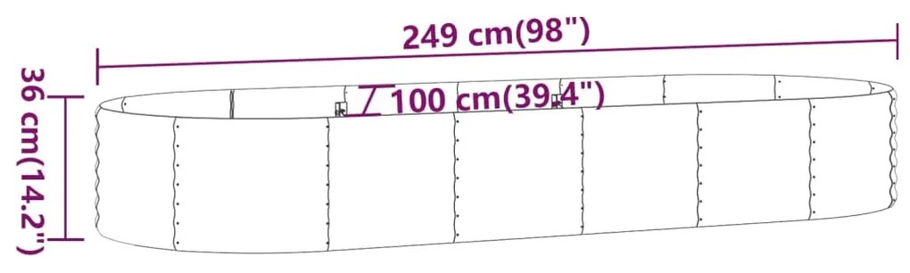 Canteiro elevado jardim 249x100x36 aço revestido a pó prateado