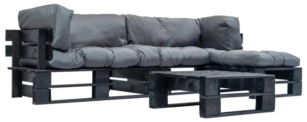vidaXL Sofás de paletes jardim 4 pcs almofadões cinzentos madeira