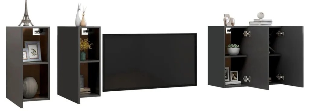 Móveis de TV 4 pcs 30,5x30x60 cm derivados de madeira cinzento