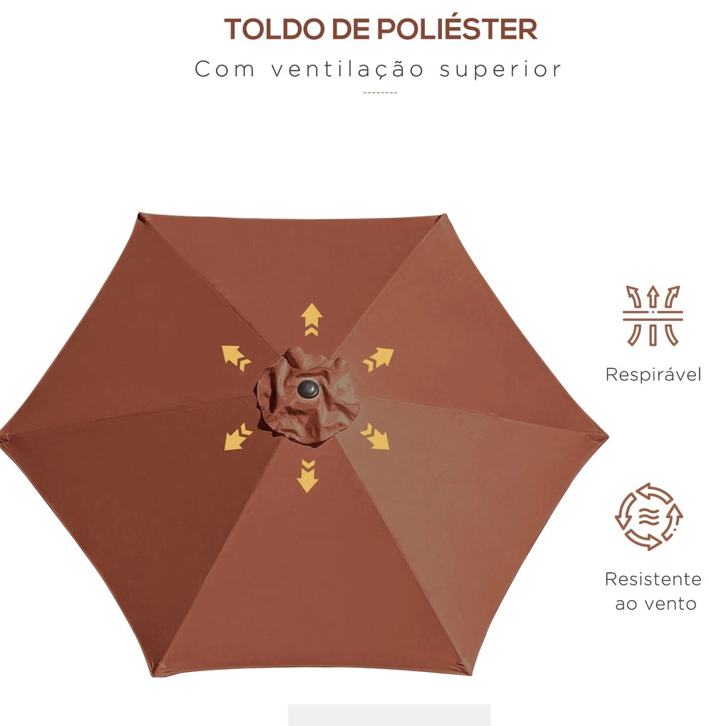 Chapéu de Sol de Jardim Ø260x235cm Chapéu de Sol de Alumínio Reclináve
