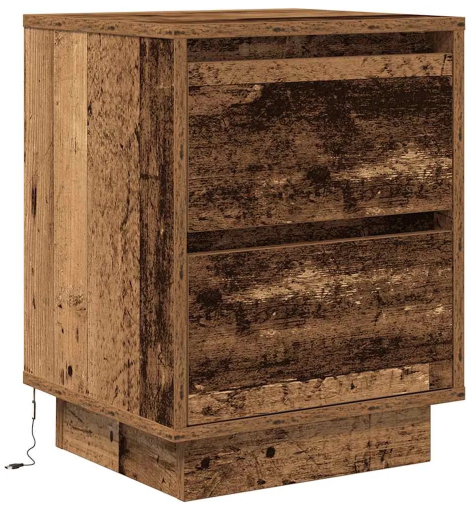 Mesas cabeceira c/ luzes LED 2 pcs 38x34x50 cm madeira velha