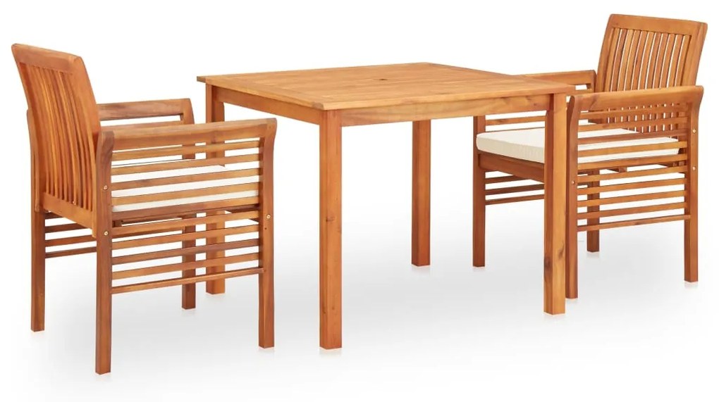 vidaXL 3 pcs conjunto de jantar exterior c/ almofadões acácia maciça