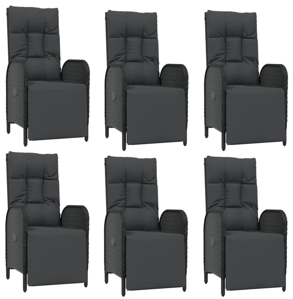 7 pcs conjunto jantar jardim c/ almofadões vime PE preto/cinza