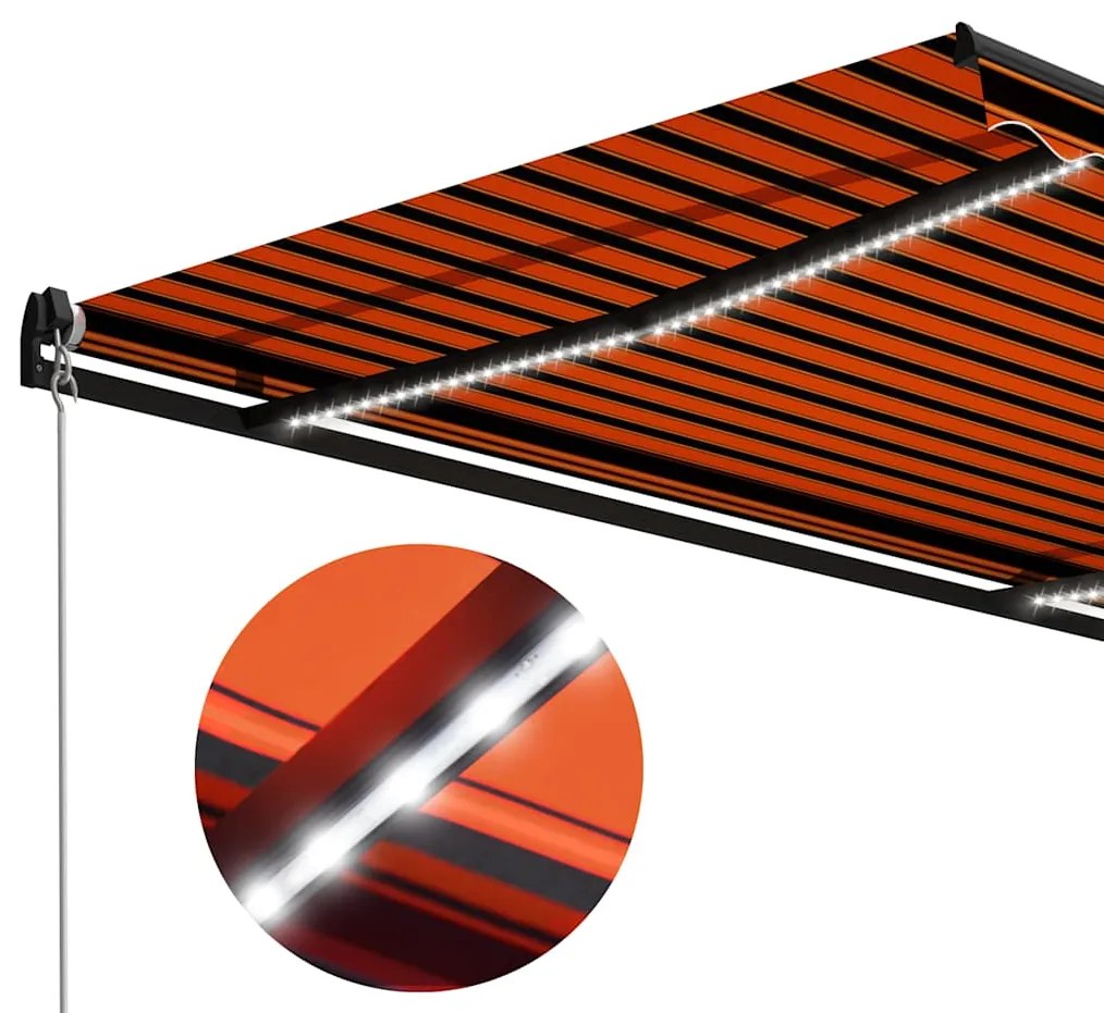 Toldo retrátil manual com LED 300x250 cm laranja e castanho