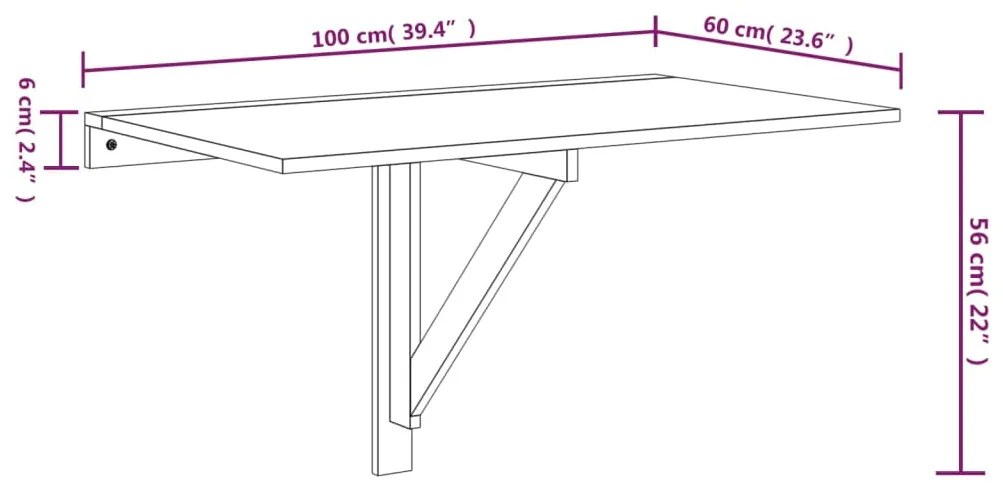 Mesa de parede dobrável 100x60x56 cm derivados de madeira preto