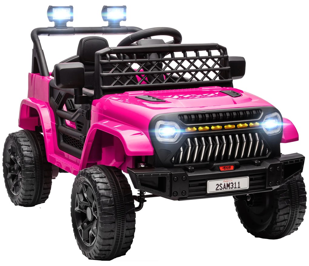 AIYAPLAY Carro Elétrico para Crianças Carro Elétrico Infantil UTV 12V com Velocidade Ajustável USB e Faróis  95x62,5x65 cm Rosa | Aosom Portugal