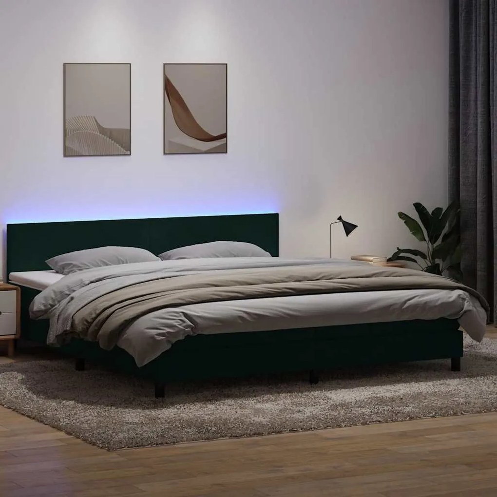vidaXL Cama box spring c/ colchão e LED 180x210 cm veludo verde-escuro