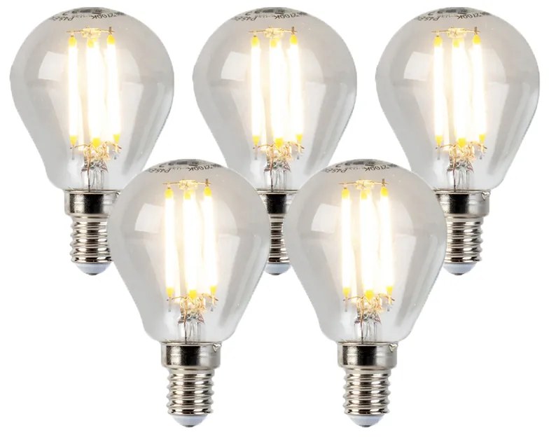 Conjunto de 5 Lâmpadas LED E14 reguláveis globo P45 5W 470lm 2700K