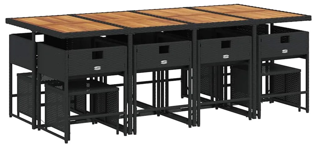 13 pcs conjunto de jantar p/jardim com almofadões vime PE preto
