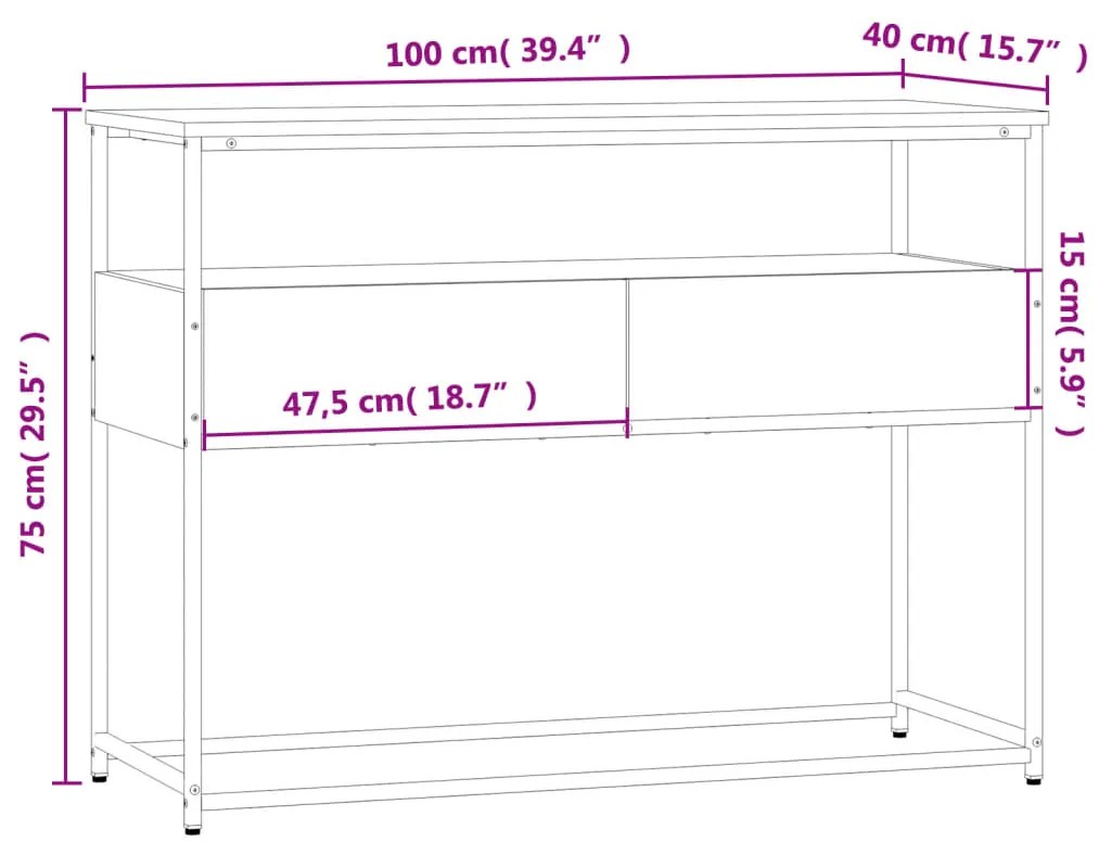 Mesa consola 100x40x75 cm derivados de madeira cinzento sonoma