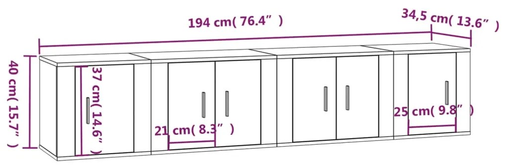 Conjunto móveis de TV 4 pcs madeira processada branco