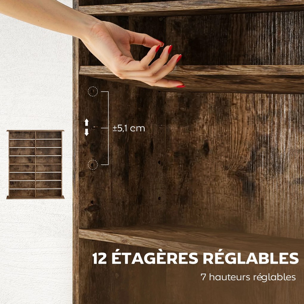 Organizador para CD e DVD 106,5 L x 24 P x 126,3 A cm com 16 compartimentos e 12 prateleiras ajustáveis, capacidade máxima de 720 CD/396 DVD e Blu-ray