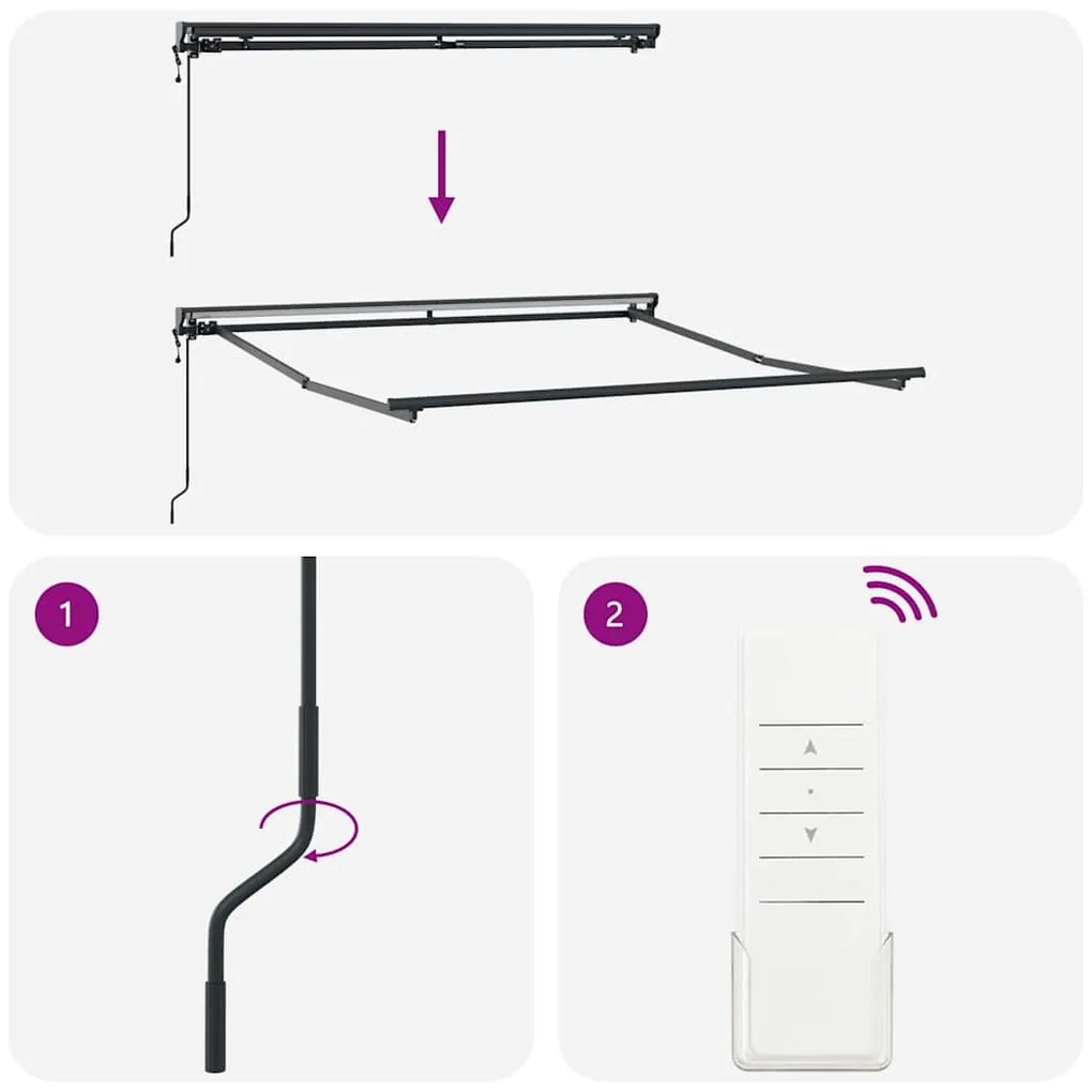 Toldo Elétrico Antracite 3,5 x 2,5 m Poliéster &amp; Alumínio