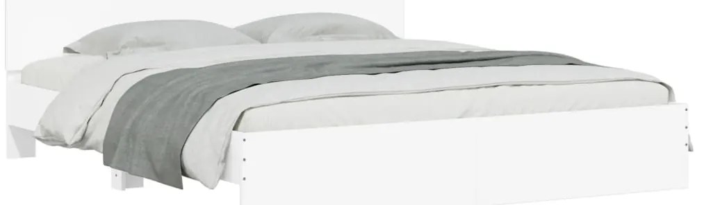 Estrutura de cama com cabeceira e luzes LED 200x200 cm branco