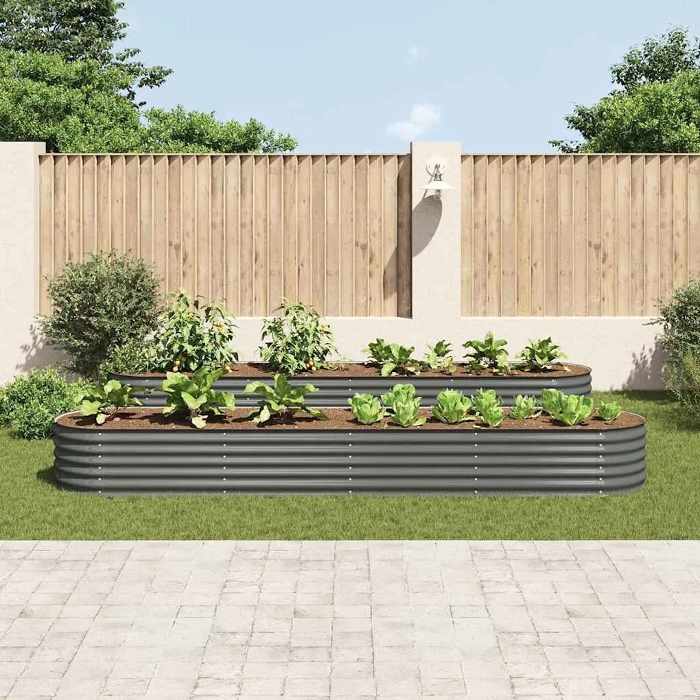 Canteiro elevado de jardim aço galvanizado 400x80x44cm cinzento