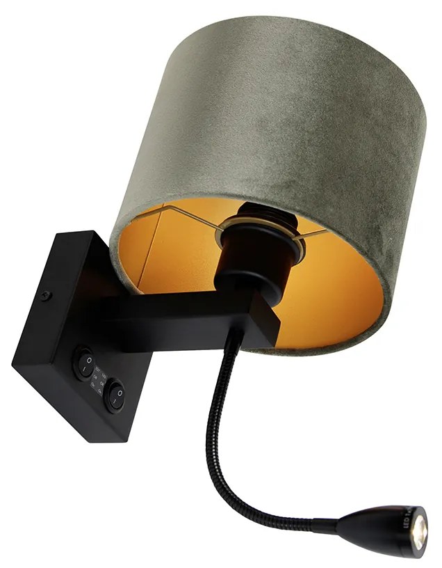 Candeeiro de Parede Preto com Abajur em Veludo Verde 18cm - Brescia