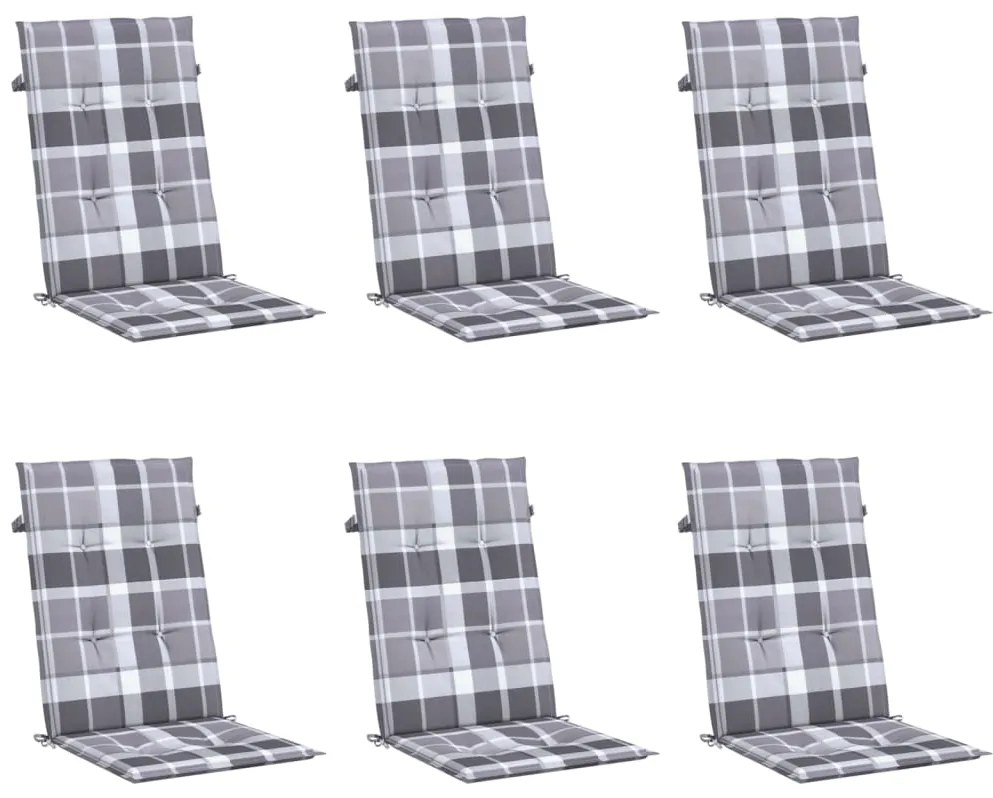 Almofadões cadeiras altas de jardim 6pcs tecido xadrez cinza