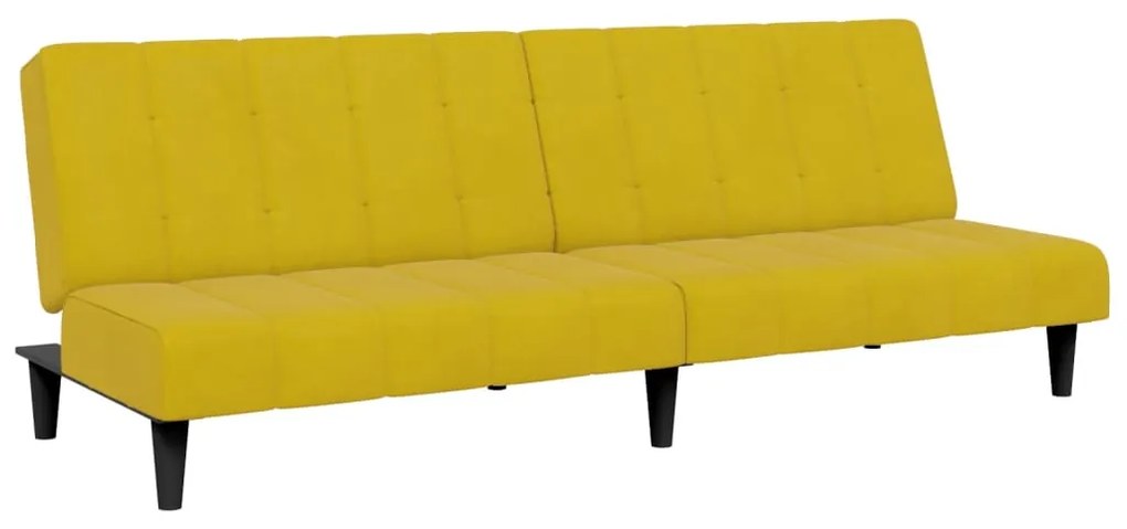 Sofá-cama 2 lugares c/ apoio de pés veludo amarelo