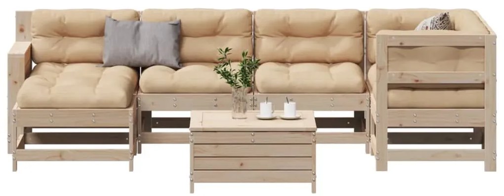 vidaXL 7 pcs conjunto lounge de jardim c/ almofadões pinho maciço