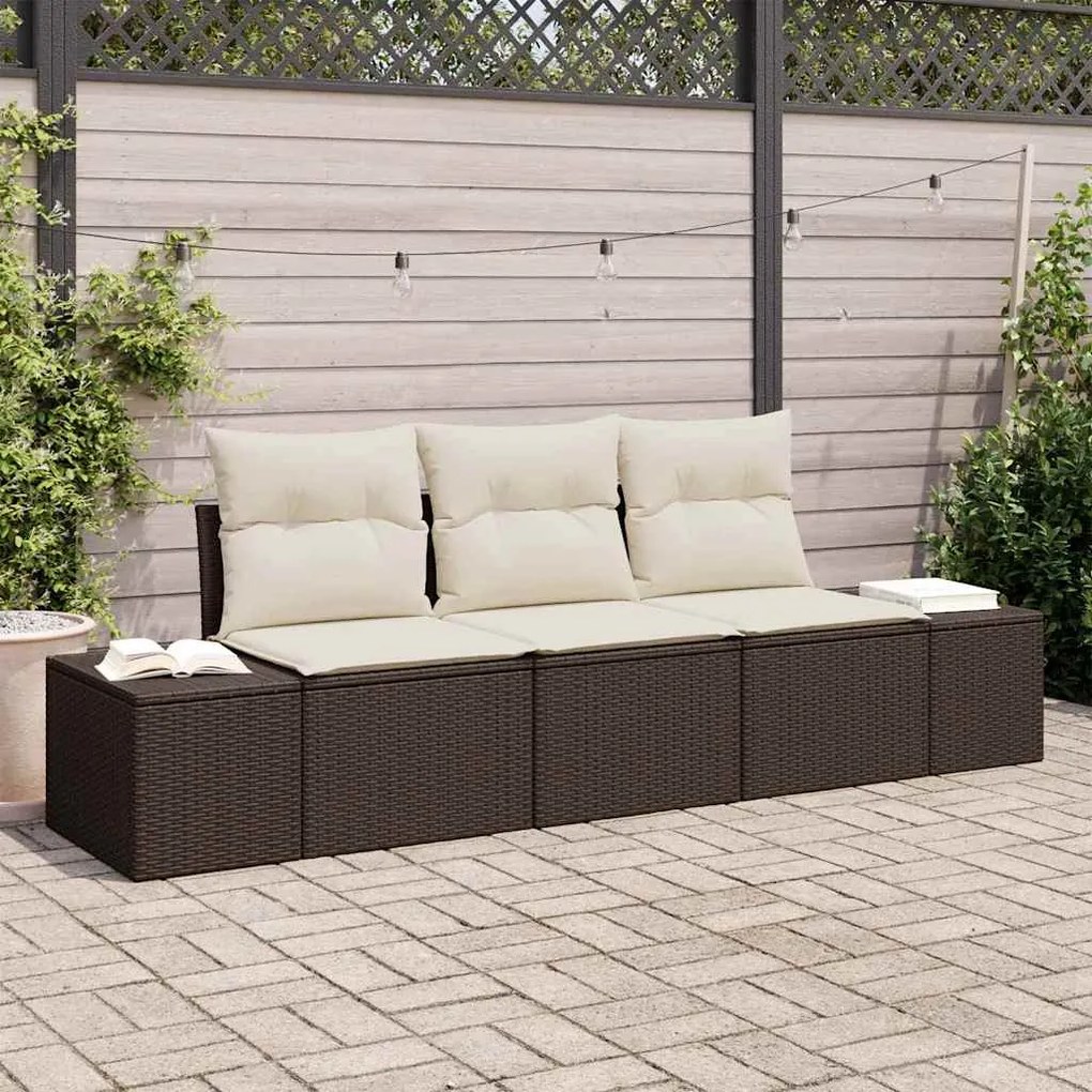 vidaXL Conjunto de Sofá de Jardim 3 Peças com Almofadas Marrom de Rattan Sintético