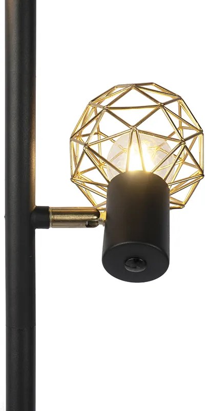 Candeeiro de pé design preto com dourado 3 luzes ajustáveis - Mesh
