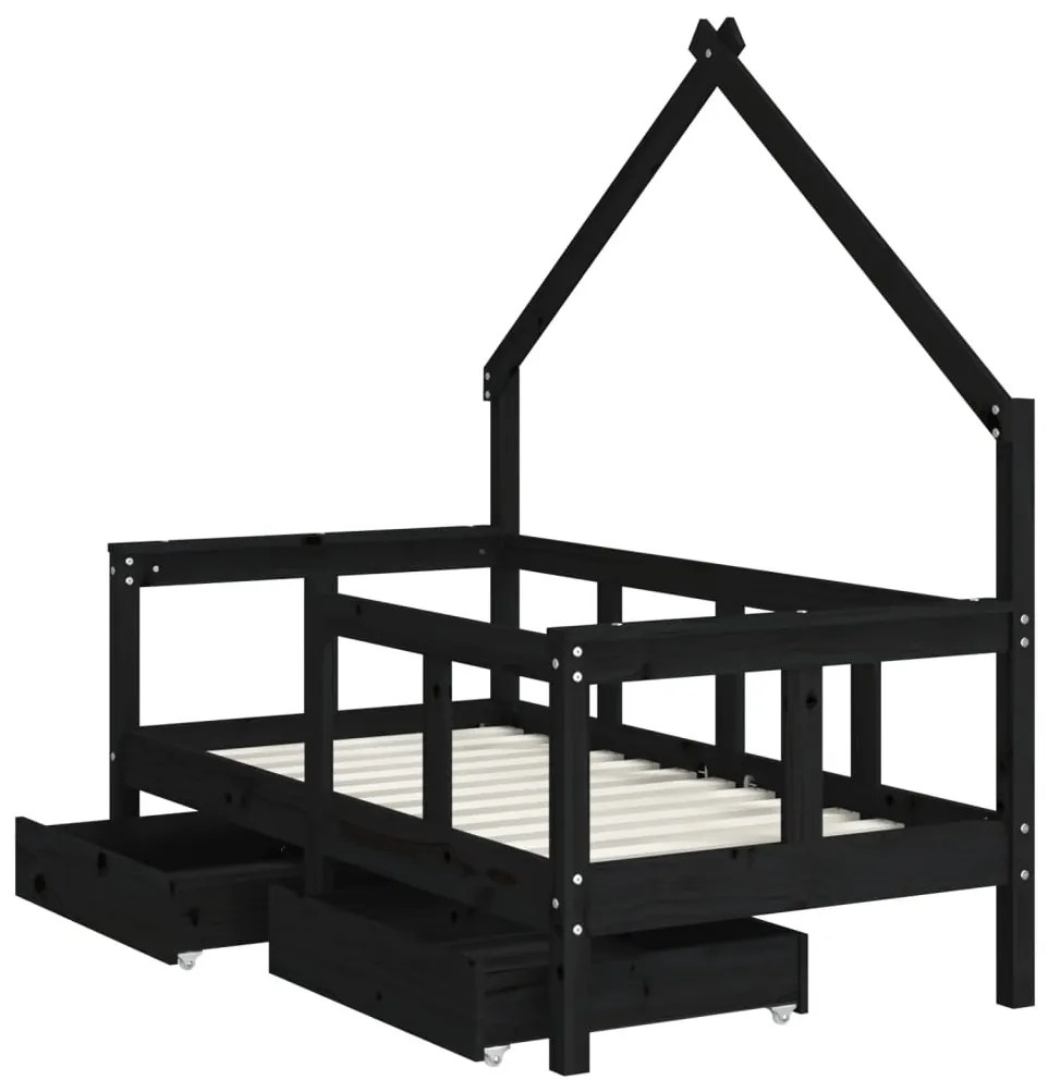 Estrutura cama infantil c/ gavetas 70x140 cm pinho maciço preto