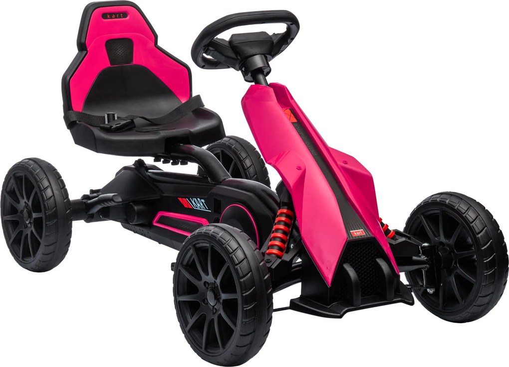 HOMCOM Go-Kart, veículo infantil com assento ajustável, veículo a pedal, tretauto com freio de mão, 3-8 anos, ao ar livre, Rosa | Aosom Portugal