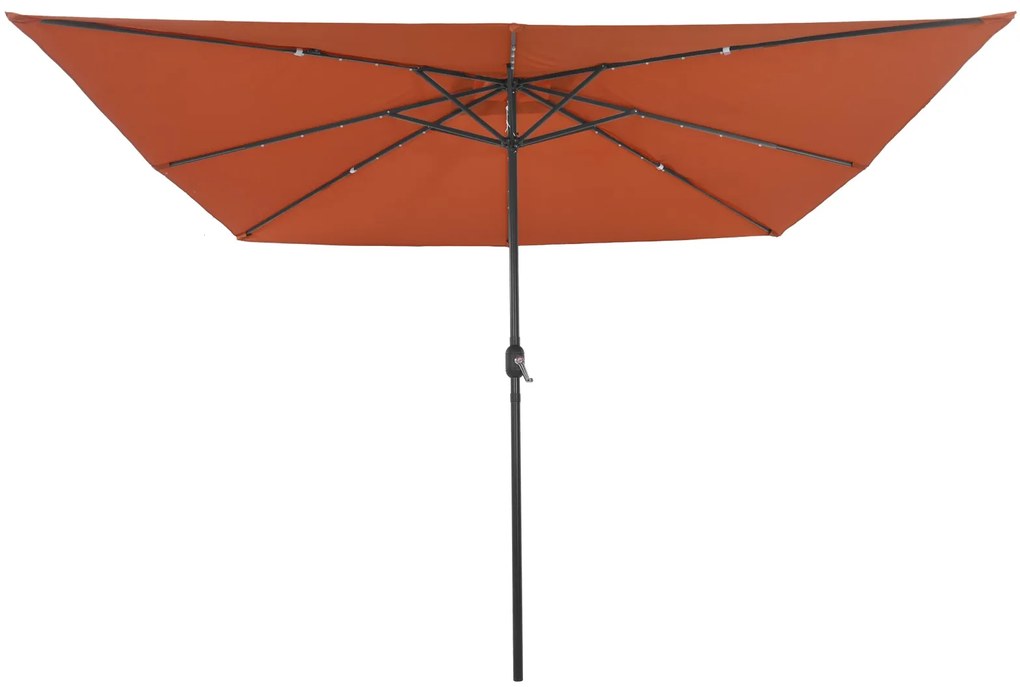 Parasol de Jardim Quadrado vidaXL com Luzes LED 295x245 cm Terracota