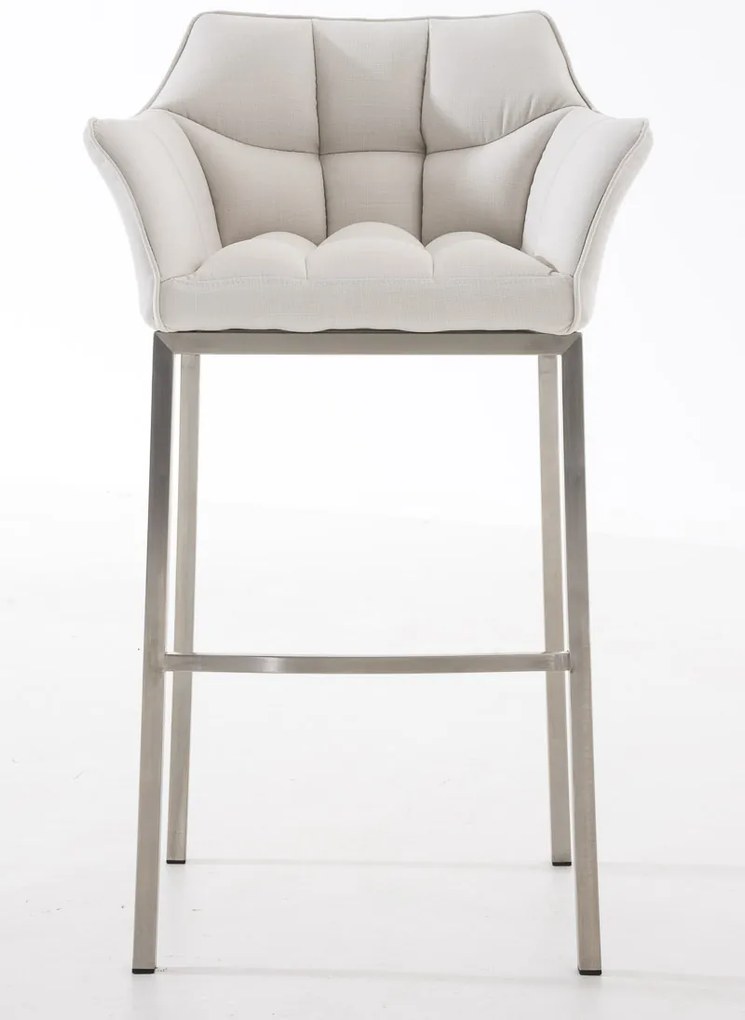Banco de bar Damaso em tecido com estrutura prateada 64 x 110 x 48 cm Branco