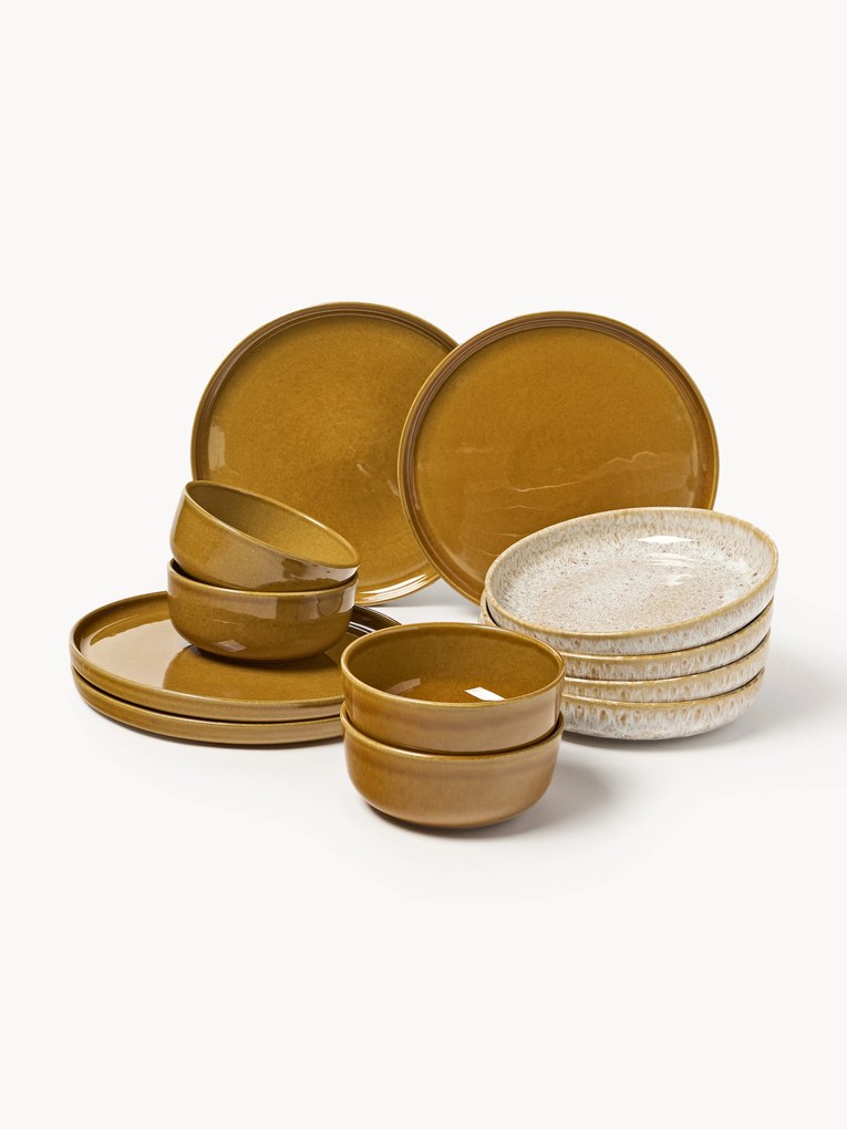 Conjunto de loiça artesanal com vidrado reativo Ethel, 4 pessoas (12 uni.)