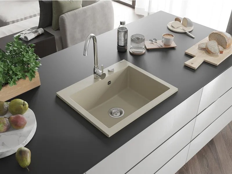 Mexen Elix lava-louça de granito de 1 câmara 600 x 500 mm, bege, sifão cromado - 6525601005-69