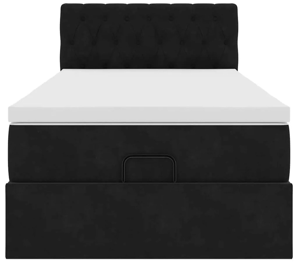 Estrutura de cama otomana com colchão preto veludo