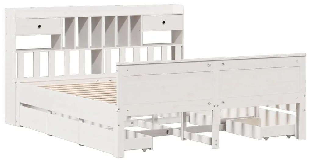 Cama com estante sem colchão 200x200 cm pinho maciço branco