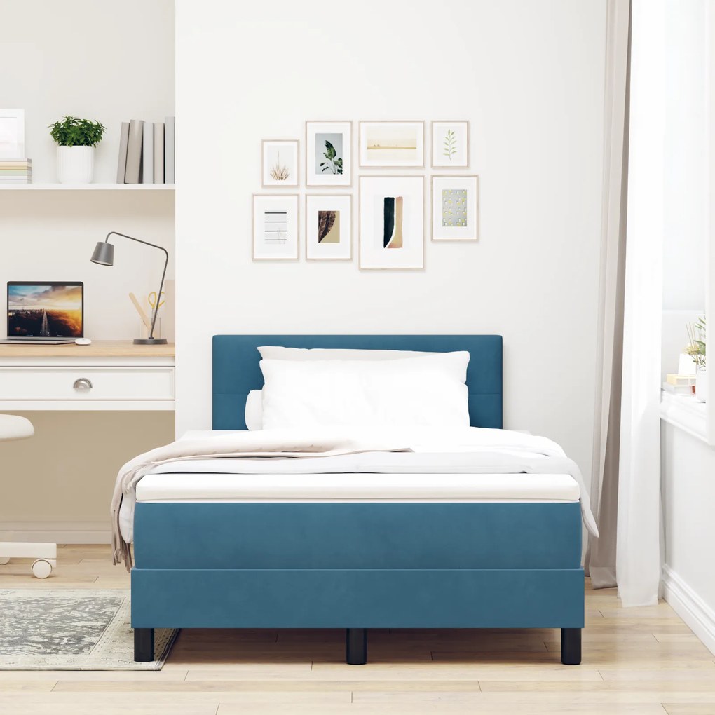Cama Box Spring vidaXL com Colchão Azul Escuro 120x200 cm Veludo