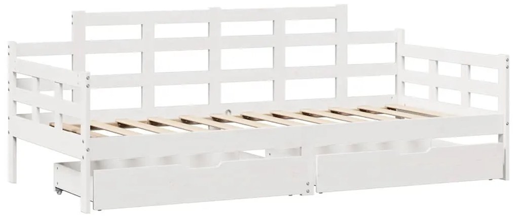 Sofá-cama c/ gavetas 90x190 cm madeira de pinho maciça branco
