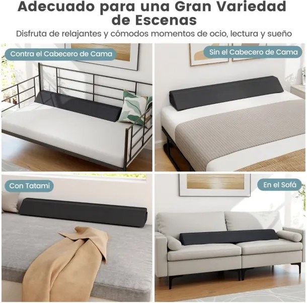 Almofada em forma de cunha de 137 cm para cama de cabeceira com 2 bolsos Capa lavável para fechar o espaço Cinza