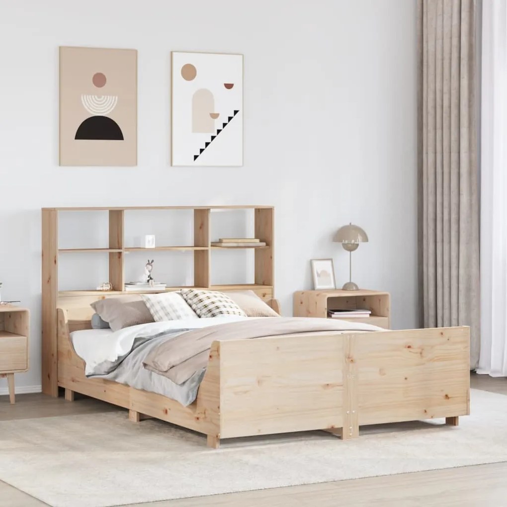 vidaXL Cama com estante sem colchão 120x200 cm madeira maciça