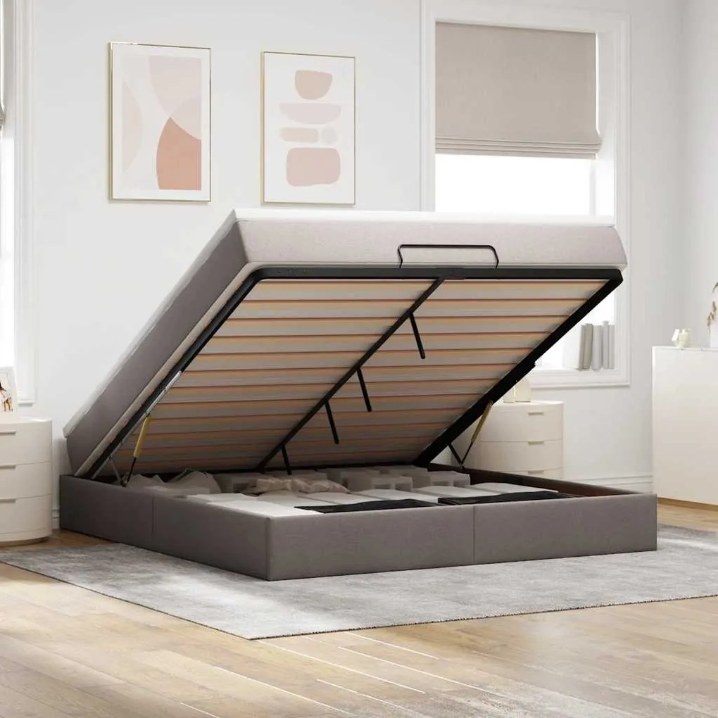 moldura de cama otomana vidaXL com tecido Taupe 180x200cm