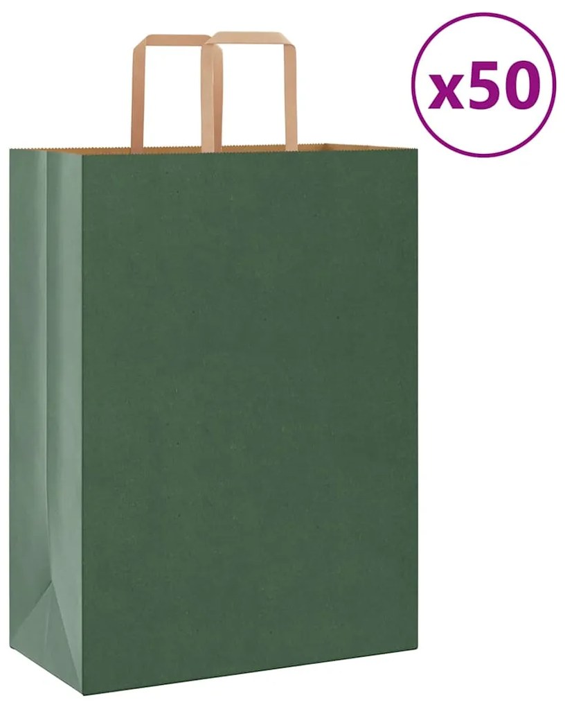 vidaXL Sacos de papel 50 unid com alças verde 32x17x44 cm